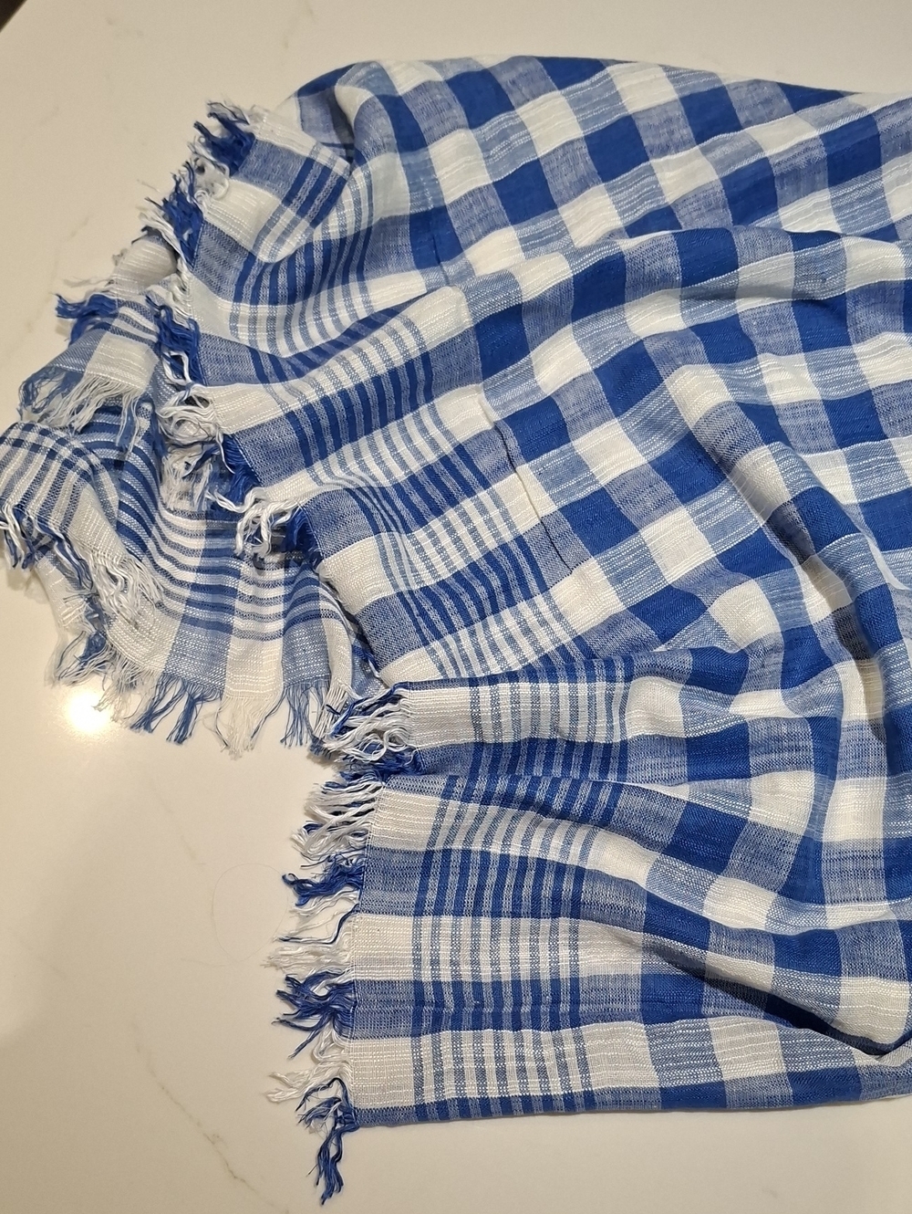 Pokoloko Artisan-made Super Soft 100% Viscose Blue & White Check Scarf